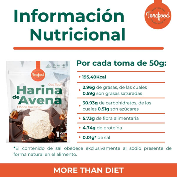 Harina de Avena Sabor Chocolate Avellanas 1KG - Imagen 4