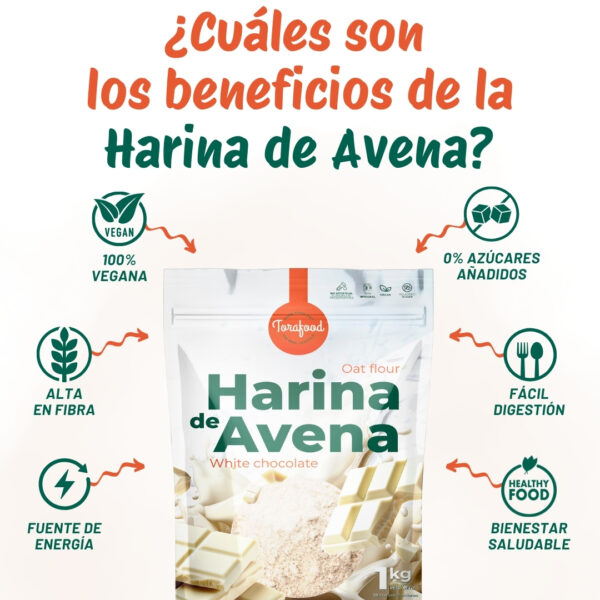 Harina de Avena Sabor Chocolate Blanco 1KG - Imagen 3