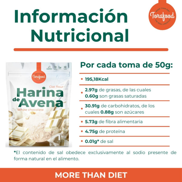 Harina de Avena Sabor Chocolate Blanco 1KG - Imagen 4