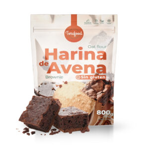 Harina de avena integral sin gluten sabor brownie Torafood 800 g en envase doypack.