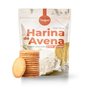 Harina de avena integral sin gluten sabor galleta maria Torafood 800 g en envase doypack.